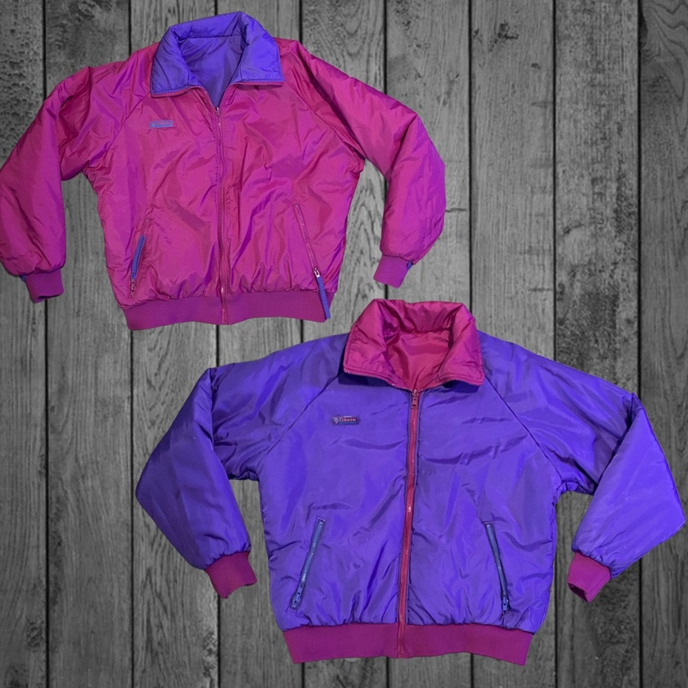 🎉HP🎉 Fuchsia & Purple fully reversible 90s vintage Columbia Jacket / Coat
